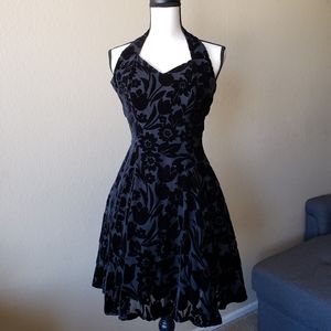 Vintage 90s Velvet Floral Halter Dress